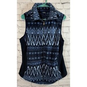 Chaps Fleece Vest‎ Aztec Print Full Zip Sleeveless Jacket Blue Black Size Large